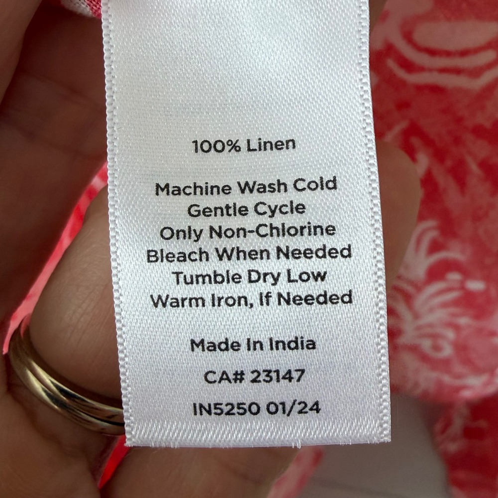 Talbots Petite MP 100% Linen Button Up Blouse Coral Pink White Vacation Coastal - Picture 4 of 11
